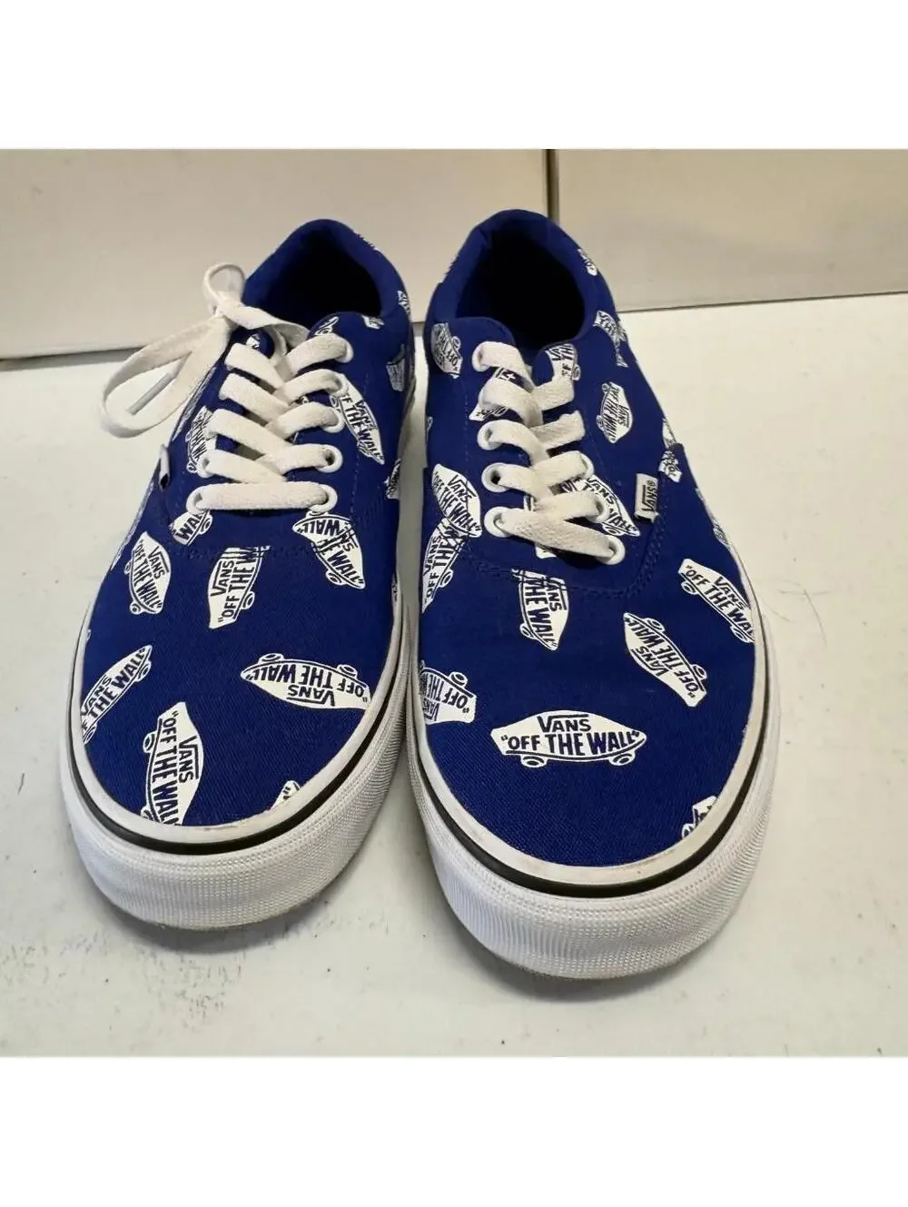 Vans Authentic Off The Wall Logo Print Blue Canvas Sneakers Mens Size 10